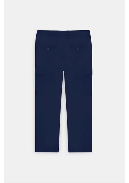 Erkek Lacivert Comfort Fit Rahat Kesim Pamuklu Esnek Yan Cepli Kargo Pantolon