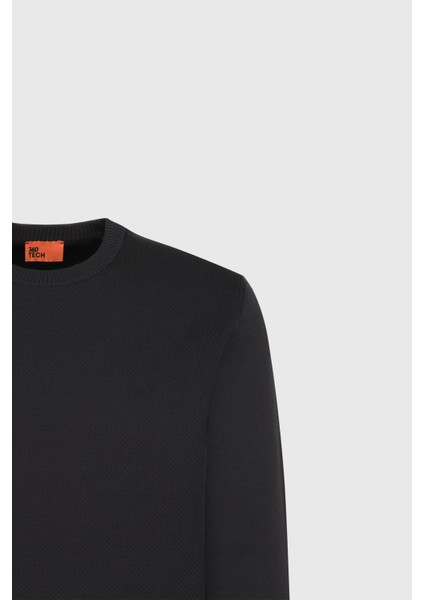 Standart Fit Normal Kesim Bisiklet Yaka Jakarlı Triko Kazak