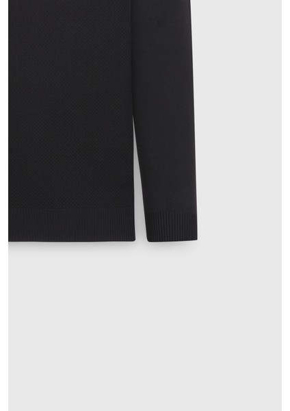 Standart Fit Normal Kesim Bisiklet Yaka Jakarlı Triko Kazak