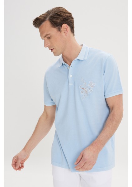 ALTINYILDIZ CLASSICS Erkek Açık İndigo Slim Fit Dar Kesim %100 Pamuk Baskılı Polo Yaka Tişört fiyatları