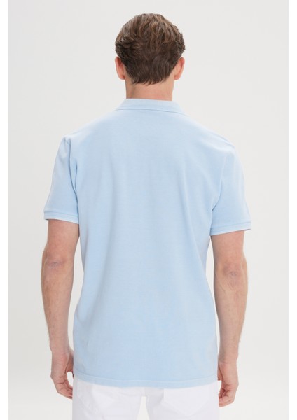 ALTINYILDIZ CLASSICS Erkek Açık İndigo Slim Fit Dar Kesim %100 Pamuk Baskılı Polo Yaka Tişört fırsatları