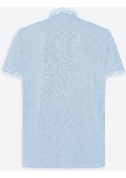 ALTINYILDIZ CLASSICS Erkek Açık İndigo Slim Fit Dar Kesim %100 Pamuk Baskılı Polo Yaka Tişört
