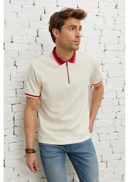 Erkek Ekru Bordo Regular Fit Rahat Kesim Polo Yaka %100 Pamuk Tişört indirimleri