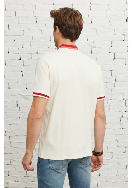 Erkek Ekru Bordo Regular Fit Rahat Kesim Polo Yaka %100 Pamuk Tişört
