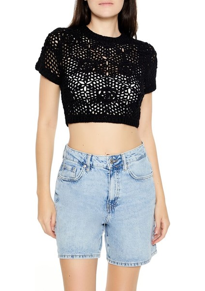 F21 Dantel Detaylı Örme Crop Tişört fiyatları