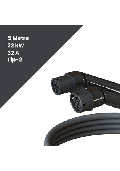 Elektrikli Araç Şarj Kablosu Ac Tip-2 22 Kw (5 Metre )