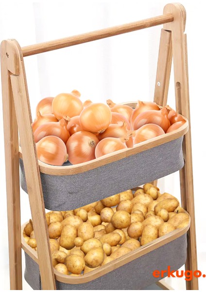 3 Katlı Bambu Katlanır Mutfak, Banyo Organizeri, Patates - Soğan Sepeti, Çamaşır Sepeti Ayaklı Depolama Rafı fiyatları