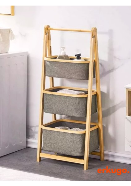 3 Katlı Bambu Katlanır Mutfak, Banyo Organizeri, Patates - Soğan Sepeti, Çamaşır Sepeti Ayaklı Depolama Rafı modelleri