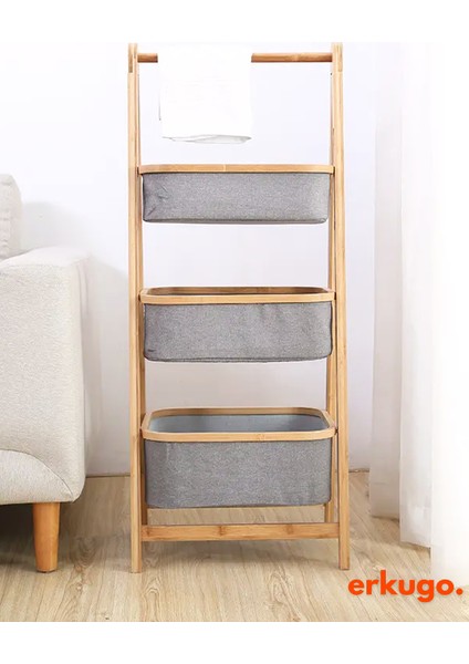 3 Katlı Bambu Katlanır Mutfak, Banyo Organizeri, Patates - Soğan Sepeti, Çamaşır Sepeti Ayaklı Depolama Rafı fırsatları