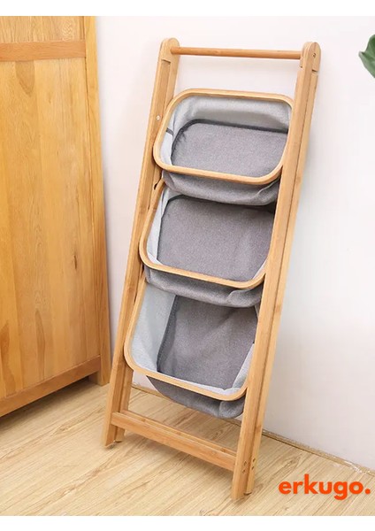 3 Katlı Bambu Katlanır Mutfak, Banyo Organizeri, Patates - Soğan Sepeti, Çamaşır Sepeti Ayaklı Depolama Rafı indirimleri