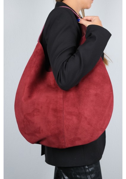 Puja Bordo Cilt Bordo Hakiki Süet Deri Kadın Omuz Çantası fırsatları