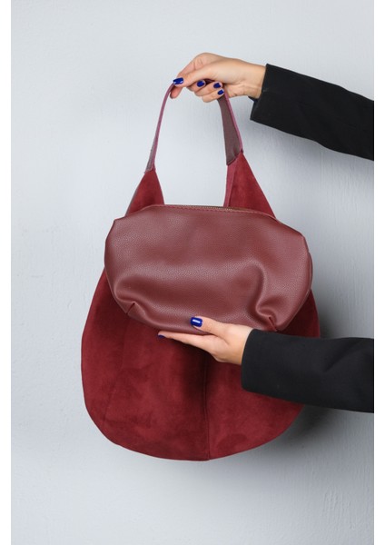 Puja Bordo Cilt Bordo Hakiki Süet Deri Kadın Omuz Çantası indirimleri