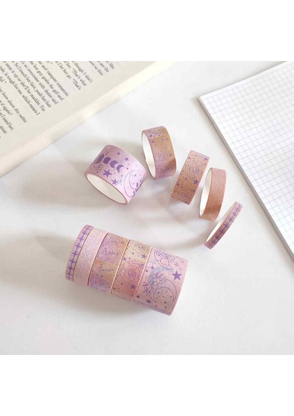 Vintage Washi Tape Bant Baskılı Yapışkanlı Maskeleme Kağıdı, Desenli Bant 10 Lu - Çiçek Gül