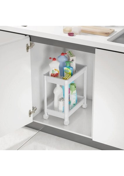 Microcase 2 Katlı Tekerlekli Düzenleyici Raf, Banyo Dolabı, Mutfak Tezgah Altı, Deterjanlık - AL4696