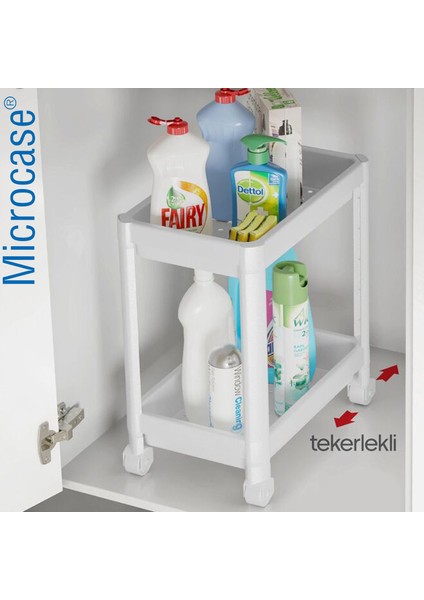 Microcase 2 Katlı Tekerlekli Düzenleyici Raf, Banyo Dolabı, Mutfak Tezgah Altı, Deterjanlık - AL4696 modelleri