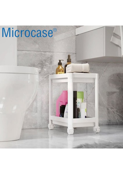 Microcase 2 Katlı Tekerlekli Düzenleyici Raf, Banyo Dolabı, Mutfak Tezgah Altı, Deterjanlık - AL4696 fırsatları