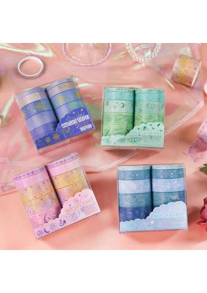 Vintage Washi Tape Bant Baskılı Yapışkanlı Maskeleme Kağıdı, Desenli Bant 10 Lu - Ay Yıldız Tarot fiyatları