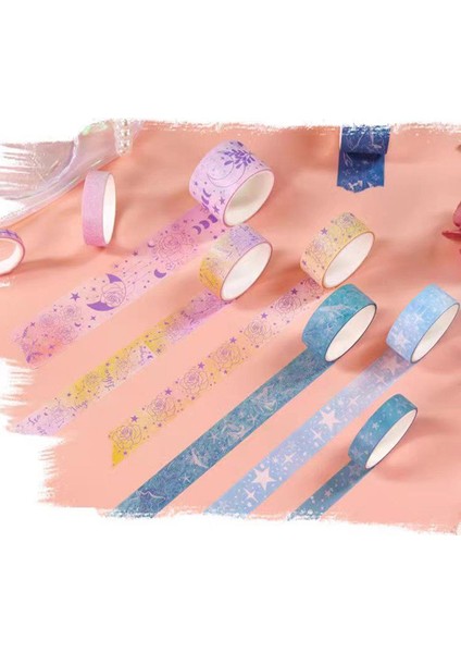 Vintage Washi Tape Bant Baskılı Yapışkanlı Maskeleme Kağıdı, Desenli Bant 10 Lu - Ay Yıldız Tarot modelleri
