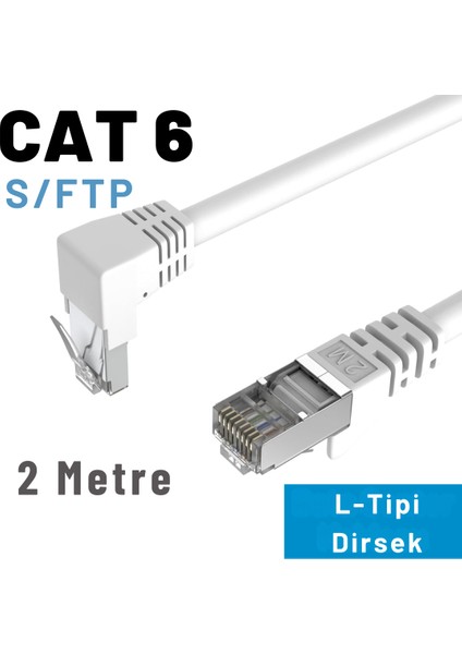 Cat6 S/ftp Dirsek Kablo 2 Metre-Beyaz