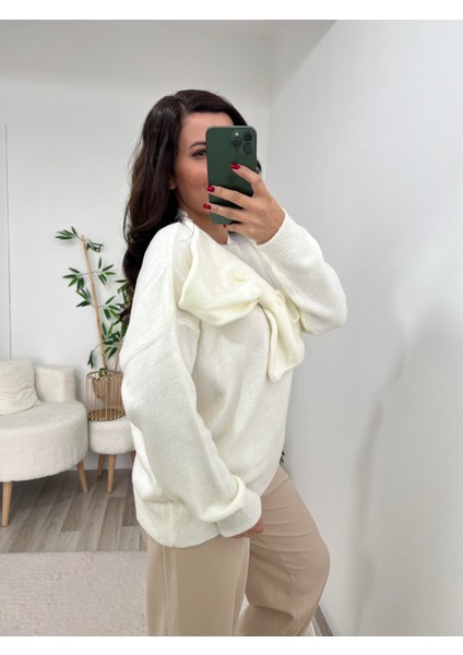 Ekru Kurdele Detaylı Kazak modelleri