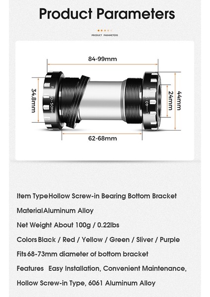 Bisiklet Alt Braketi Alüminyum Su Geçirmez 68/73MM Vida/diş Tipi Aynakol Rulmanları Bisiklet Eksen Parçaları, Altın (Yurt Dışından)