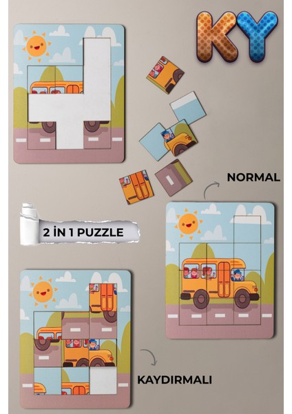 Kaydırmalı Ahşap Puzzle Okul Otobüsü