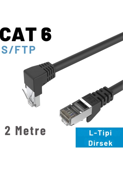 Cat6 S/ftp Dirsek Kablo 2 Metre-Siyah