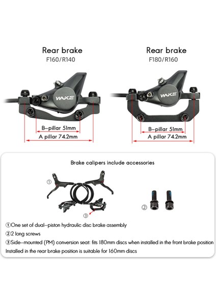 Wake Fren Bisiklet Hidrolik Disk Fren Ön Sağ/sol Arka Fren 160MM Fren Diski Bisiklet Aksesuarları (Yurt Dışından)