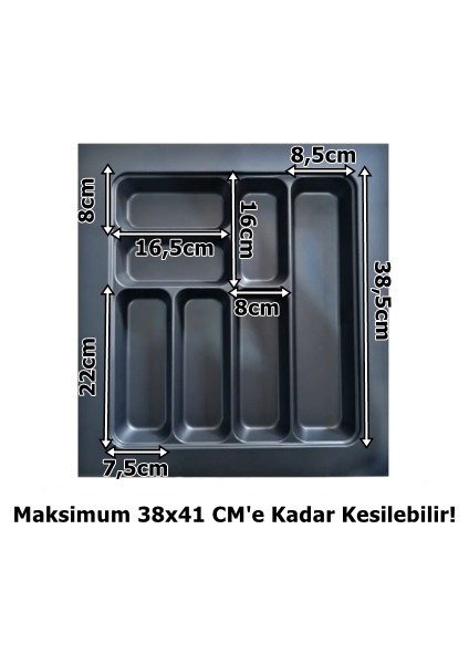 47x49 cm. 7 gözlü Antrasit Çekmece Içi Kaşıklık 38X41 Cm'e Kadar Kesilebilir-ücretiz kesim modelleri