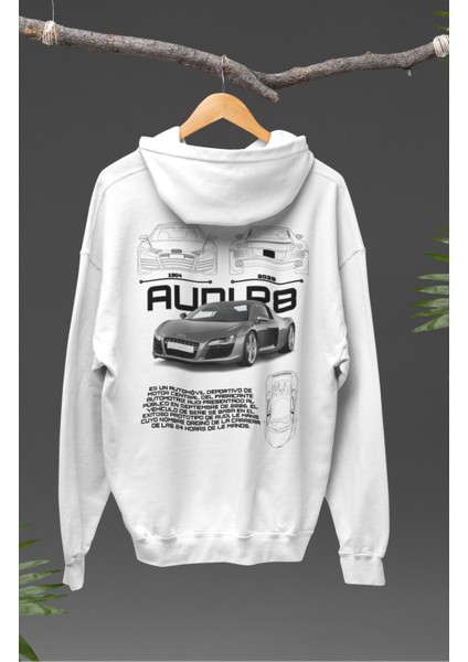 Oversize Audi R8 Sırt Baskılı Kapüşonlu Sweatshirt, Unisex Yarış Araba Temalı Hoodie modelleri
