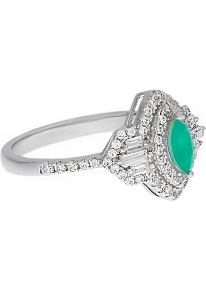 Kadın Yeşil Taş Model Taşlı Şık Gümüş Yüzük