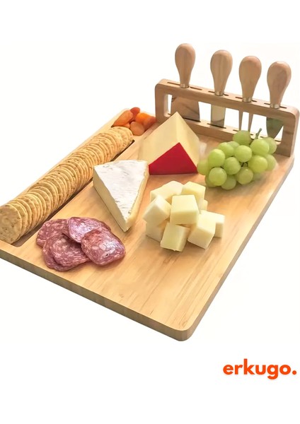 5 Parça Bambu Peynir Sunum Tahtası ve Çatal - Spatula -Mini Spatula - Bıçak Seti, Peynir Kesim Panosu, Sunum Seti fırsatları