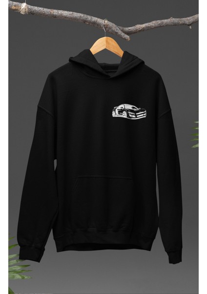 Oversize Audi R8 Sırt Baskılı Kapüşonlu Sweatshirt, Unisex Yarış Araba Temalı Hoodie
