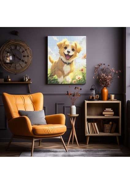 Papatyalar Içinde Köpek Yavrusu | Elmas Mozaik Boyama Tablo 40X50 cm Puzzle Tuval Seti Tuvale Gerili