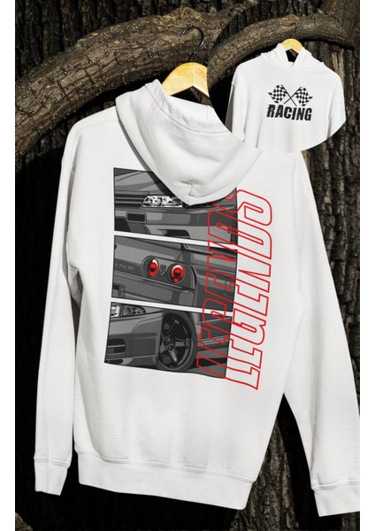 Oversize Nis San Skyline Legends Sırt Baskılı Kapüşonlu Sweatshirt, Unisex Yarış Araba Temalı Hoodie