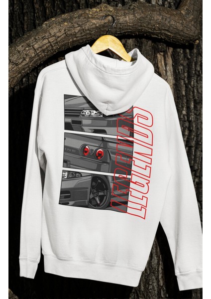 Oversize Nis San Skyline Legends Sırt Baskılı Kapüşonlu Sweatshirt, Unisex Yarış Araba Temalı Hoodie