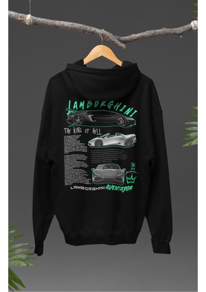 Oversize Lamborghini Sırt Baskılı Kapüşonlu Sweatshirt, Unisex Yarış Araba Temalı Hoodie modelleri