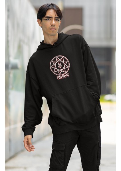 Unisex Slipknot Sırt Baskılı Kapüşonlu Sweatshirt, Oversize Rock Band Baskılı Hoodie