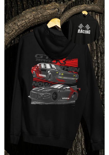 Oversize Nis-San Gtr Sırt Baskılı Kapüşonlu Sweatshirt, Unisex Yarış Araba Temalı Hoodie