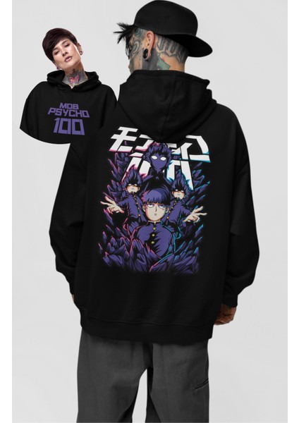 Oversize Mob Psycho 100 Sırt Baskılı Kapüşonlu Sweatshirt, Unisex Anime Baskılı Hoodie