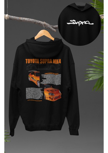 Oversize Supra Mk4 Sırt Baskılı Kapüşonlu Sweatshirt, Unisex Yarış Araba Temalı Hoodie