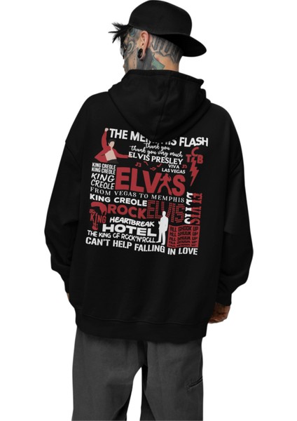 Unisex Elvis Presley Sırt Baskılı Kapüşonlu Sweatshirt, Oversize Efsane Müzisyen Baskılı Hoodie modelleri