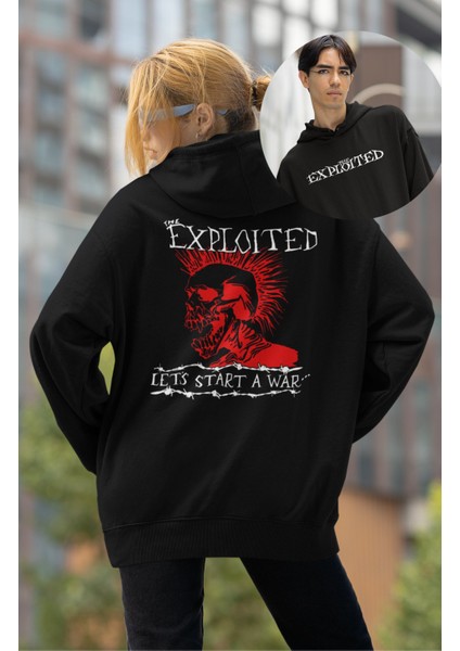 Unisex The Exploited Punk Sırt Baskılı Kapüşonlu Sweatshirt, Oversize Rock Band Baskılı Hoodie