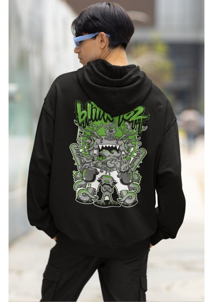 Unisex Blink 182 Green Sırt Baskılı Kapüşonlu Sweatshirt, Oversize Rock Band Baskılı Hoodie modelleri