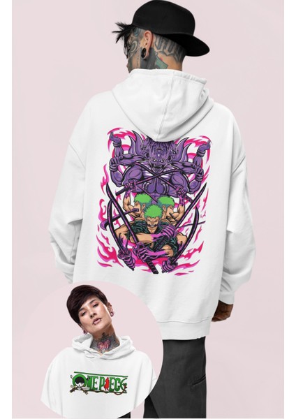 Oversize Roronoa Zoro Sırt Baskılı Kapüşonlu Sweatshirt, Unisex One Piece Anime Baskılı Hoodie