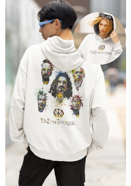 Unisex Dream Theater Sırt Baskılı Kapüşonlu Sweatshirt, Oversize Rock Band Baskılı Hoodie