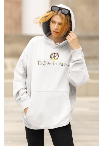 Unisex Dream Theater Sırt Baskılı Kapüşonlu Sweatshirt, Oversize Rock Band Baskılı Hoodie