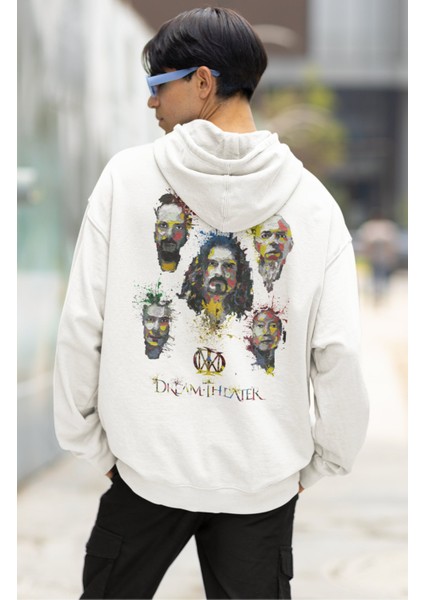 Unisex Dream Theater Sırt Baskılı Kapüşonlu Sweatshirt, Oversize Rock Band Baskılı Hoodie
