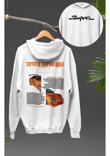 Oversize Supra Mk4 Sırt Baskılı Kapüşonlu Sweatshirt, Unisex Yarış Araba Temalı Hoodie