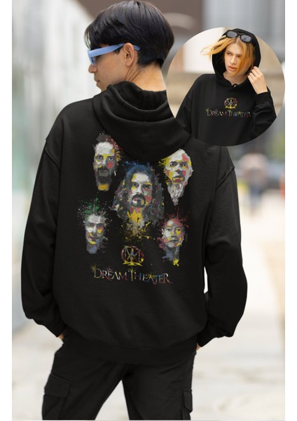 Unisex Dream Theater Sırt Baskılı Kapüşonlu Sweatshirt, Oversize Rock Band Baskılı Hoodie
